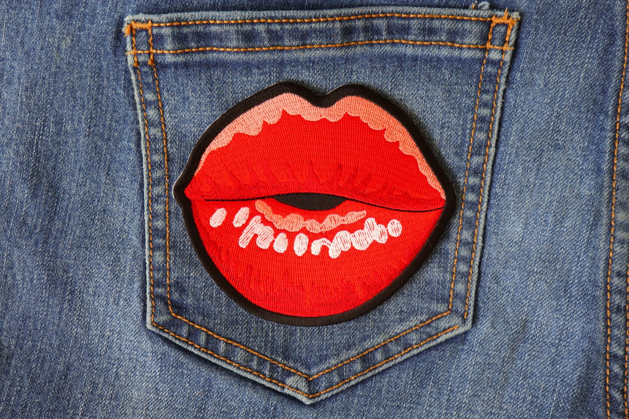 Lips Blowing a Kiss Iron-On Patch - Cute and Playful Embroidered Patch (  3 x 2.5 inches )